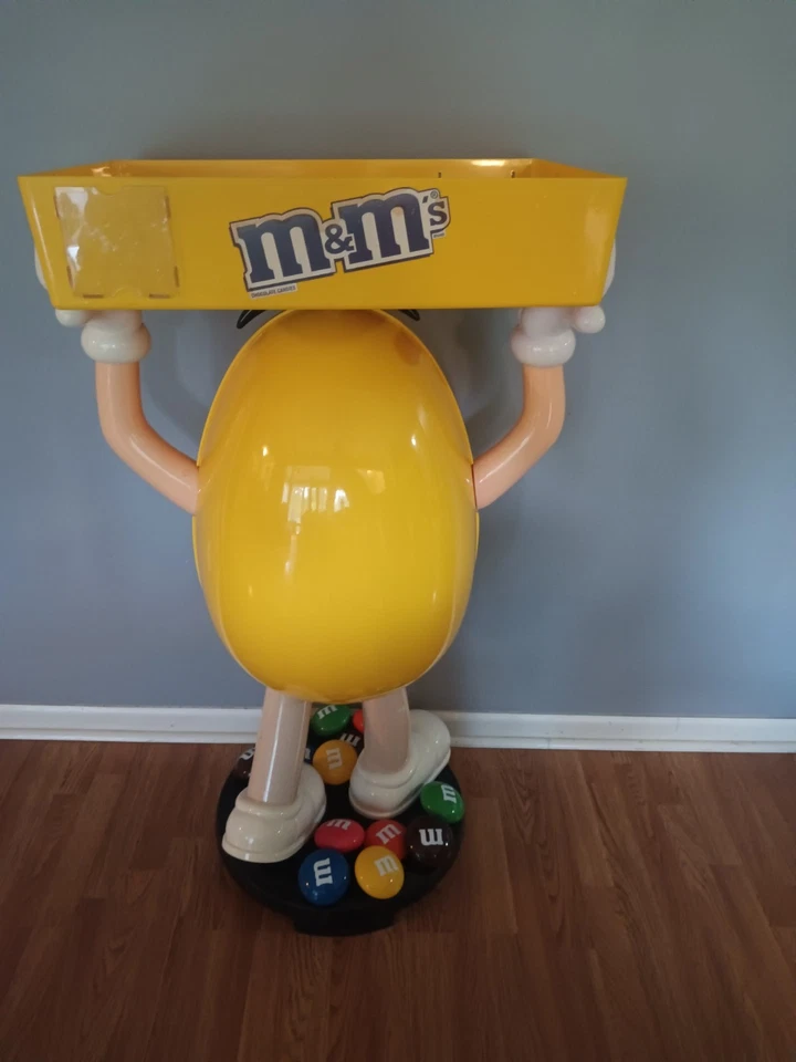 M&M Yellow Candy Display Stand On Wheels With Tray 45 inches Vintage - Image 4 of 4