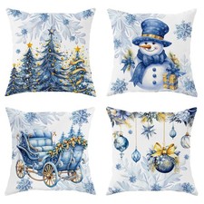 SEGXCFL Velvet Christmas Pillow Covers 16" x Pack of 4 , Blue Snowman