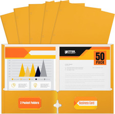Two Pocket Portfolio Folders, 50-Pack, Dark Yellow, Letter Size Paper Folders, 5