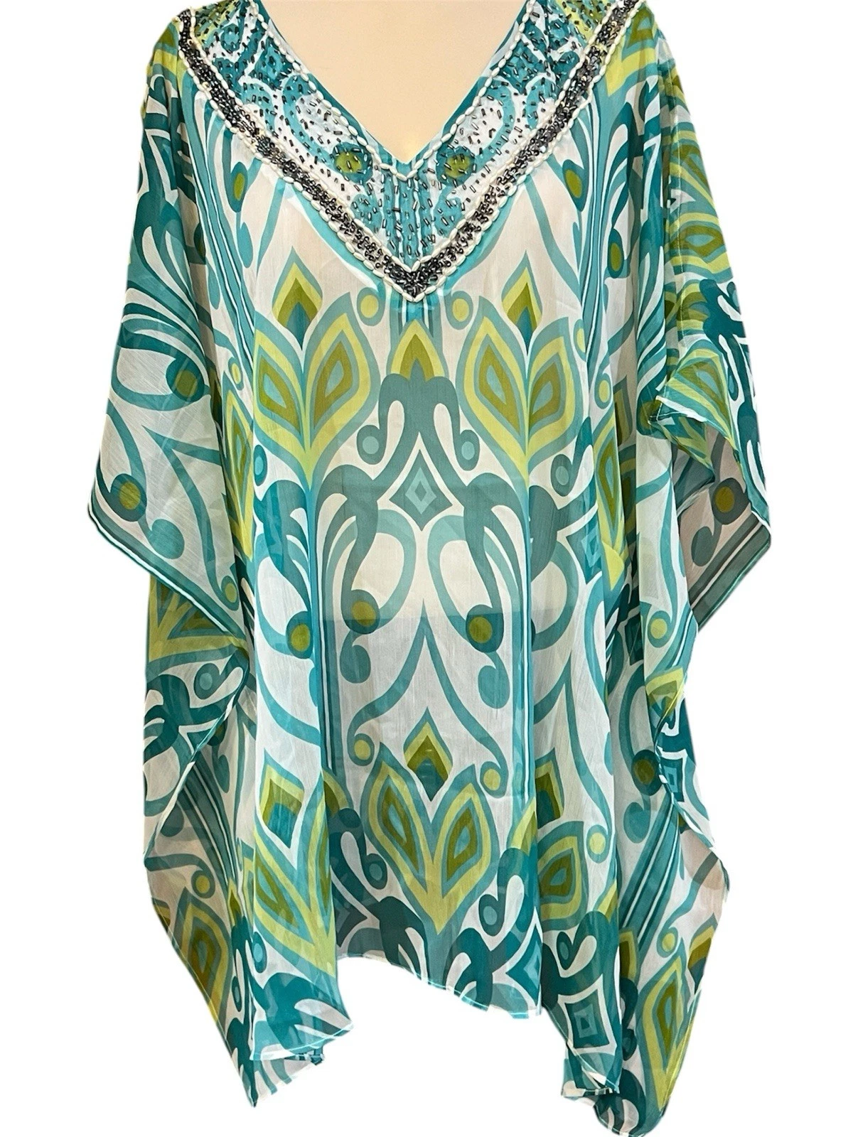 Chicos Peri Poncho S/M Resort Art Coastal Vacation Beach Boho Colorful Sheer
Opens in a new window o