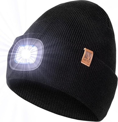 Mütze LED Licht Beleuchtete Beanie Winter USB aufladbar Wintermütze Strickmütze