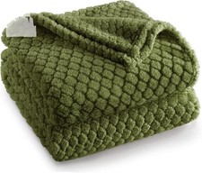 Fleece Throw Blanket 50x60 Sofa Bed Super Soft Olive Green Jacquard