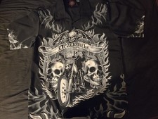  Roadhouse Dragonfly Shirt Adult Large Black Button Up Skull Biker Mens L