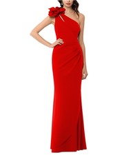 XSCAPE Womens Floral Detail One Shoulder Dress, darkred, 10P