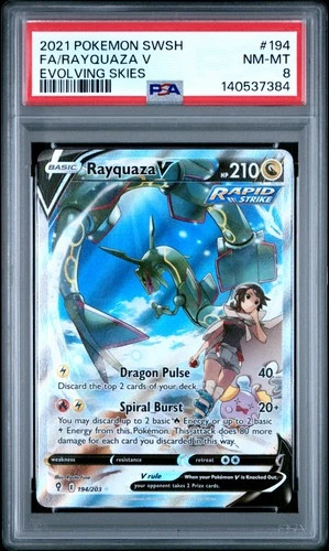 2021 POKEMON SWORD & SHIELD EVOLVING SKIES #194 FULL ART/RAYQUAZA V PSA 8