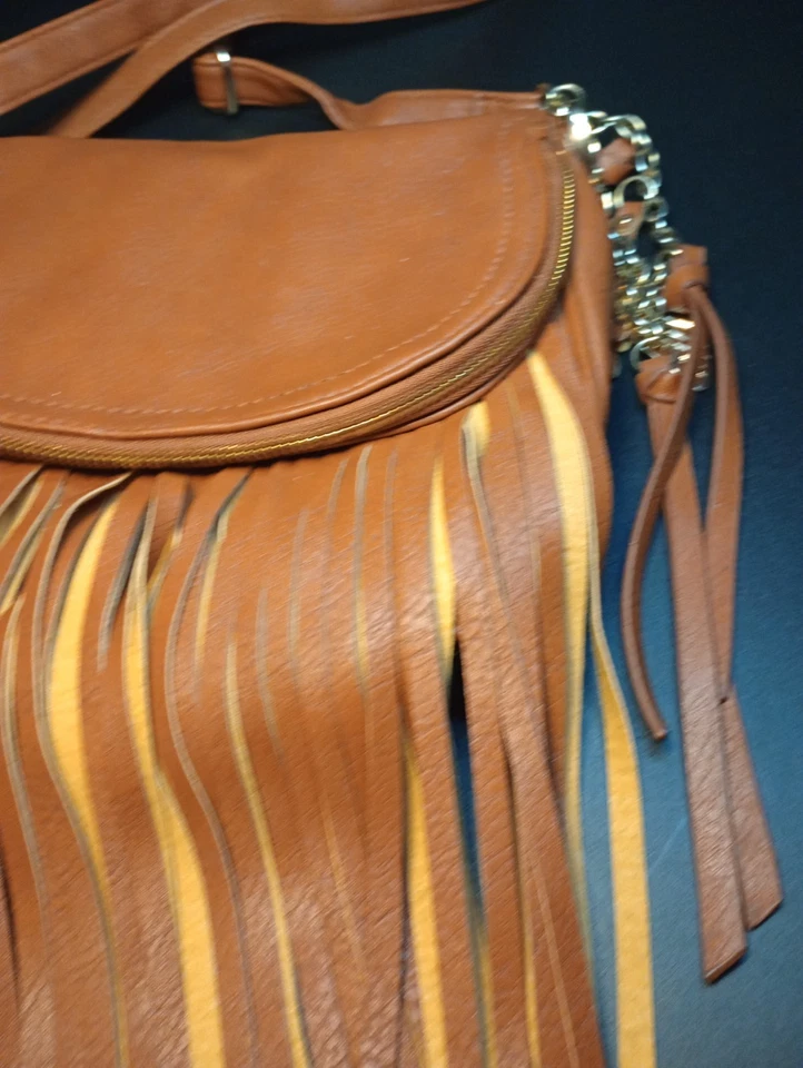 Brown Faux Leather Fringe Purse Crossbody Cato Brand Boho Festival Western - Image 3 of 4