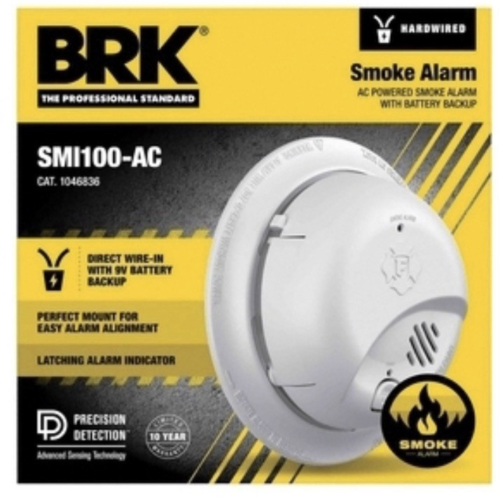 BRK SMI100-AC Smoke Alarm Hardwired Battery Backup White Precision Detection