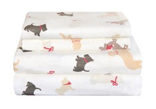 Twin Flannel Sheet Set, 170 GSM, Winter Dogs Pattern, Cozy, Warm Bedding, Soft