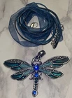 Blue Dragonfly Silver Tone Rhinestone Pendant Necklace Jewelry GAR4-17