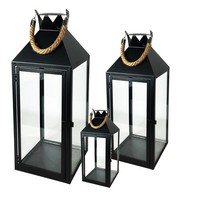 GroßEs 3Tlg Gartenlaternen Set Windlichter 25/40/51Cm Mit Seilgriffen Schwarz