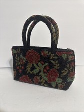 Hand Beaded purse vintage handbag Dimensions Are In The Photos Black Black bead