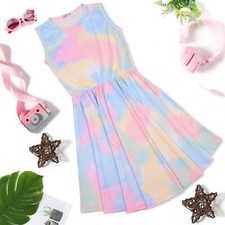 Kids Girls Childrens Galaxy Tie Dye Skater Dress Casual Party Gift 5-13 Years