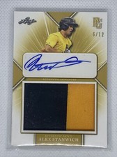 2021 LEAF PERFECT GAME YELLOW ALEX STANWICH LOGO RC PATCH AUTO # 6/12