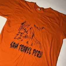 I Survived INKA Trail Peru Orange T Shirt Vtg Large Forever Llama Rare Hiking