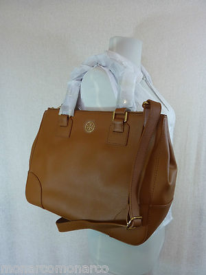 NEW Tory Burch Robinson Double-Zip Luggage Brown Saffiano Leather