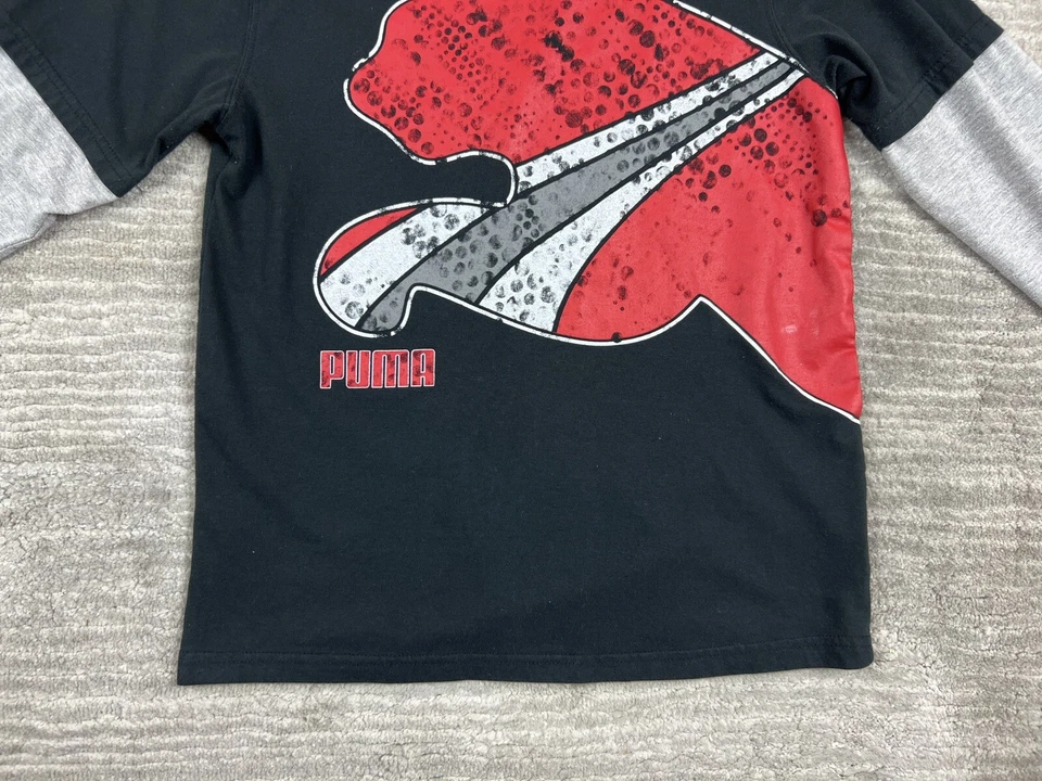 Рубашка Puma для мальчиков большая черная красная с длинным рукавом спортивная с графическим принтом логотипом хлопок - Изображение 3 из 4