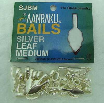 Genuine Aanraku MEDIUM SILVER Plated LEAF Glue On Bail Pack of 25