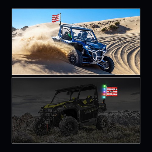 2ft RGB 360° spiral Whip Light Antenna Chasing Remote Control UTV ATV Buggy RZR - Picture 2 of 8