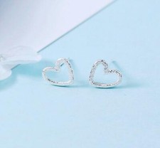 Adorable Tiny Silver Love Heart White Gold GP Stud Earring