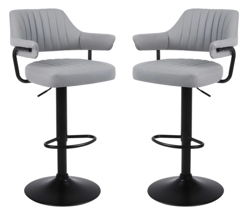 SET OF 2 PLUSH BAR STOOLS, GAS LIFT, BREAKFAST KITCHEN BAR PADDED ARMS & BACK