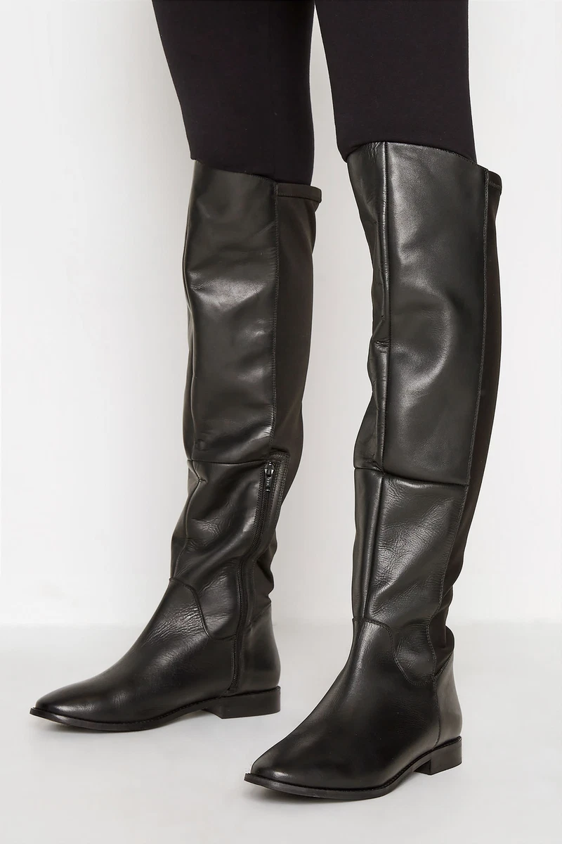 Long leather flat clearance boots