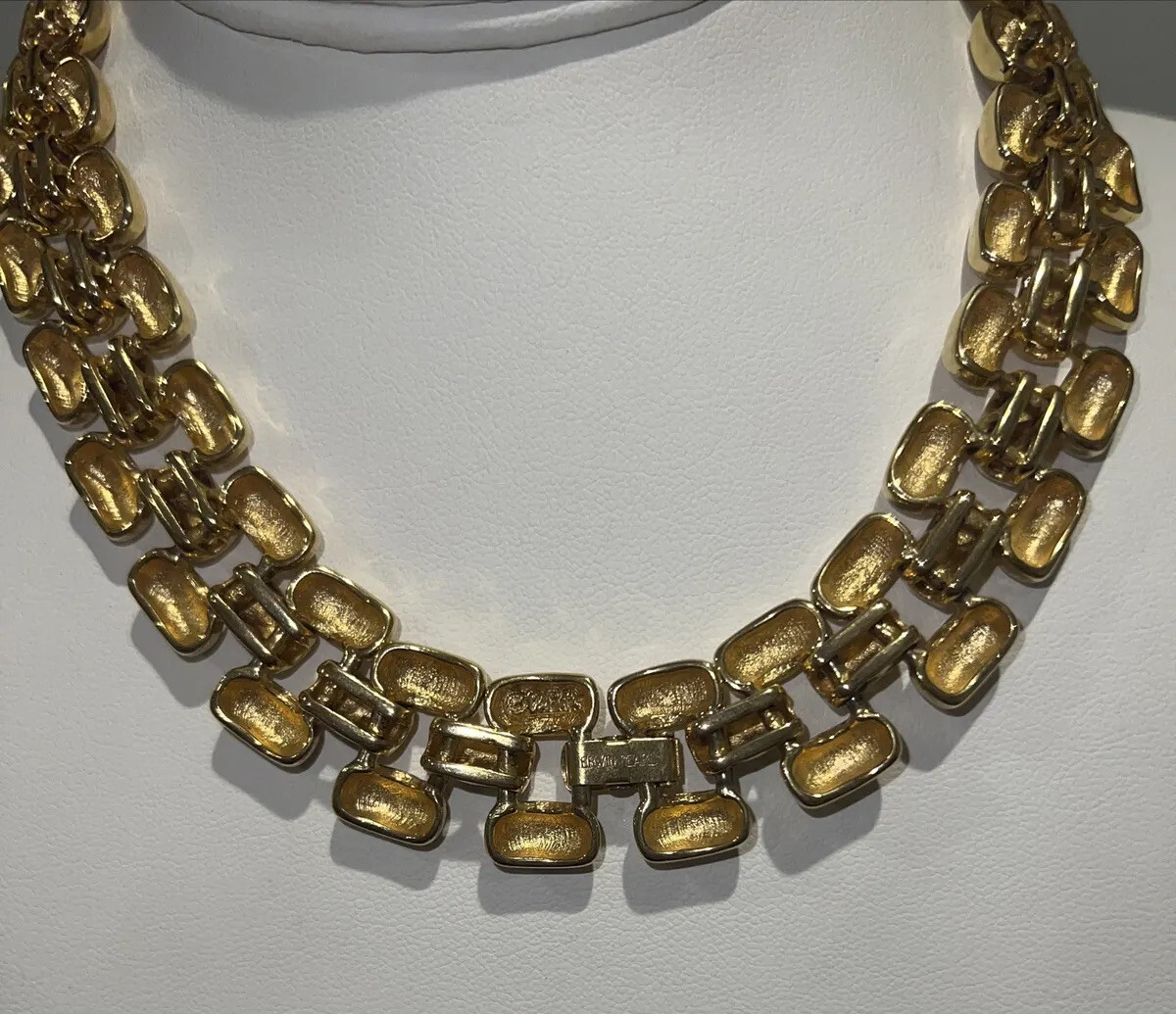 Erwin Pearl Necklace Gold Tone Flat Shiny Chain Link Collar Bib Runway