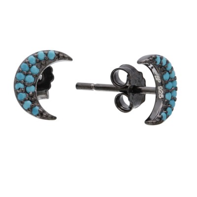 Sterling Argento Nero Placcato Rodio Turchese Pietre Mezza Luna