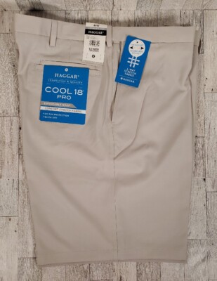 Haggar Men's Shorts 44W Cool Pro 18 Comfort Stretch BEIGE UV Protect Quick Dry