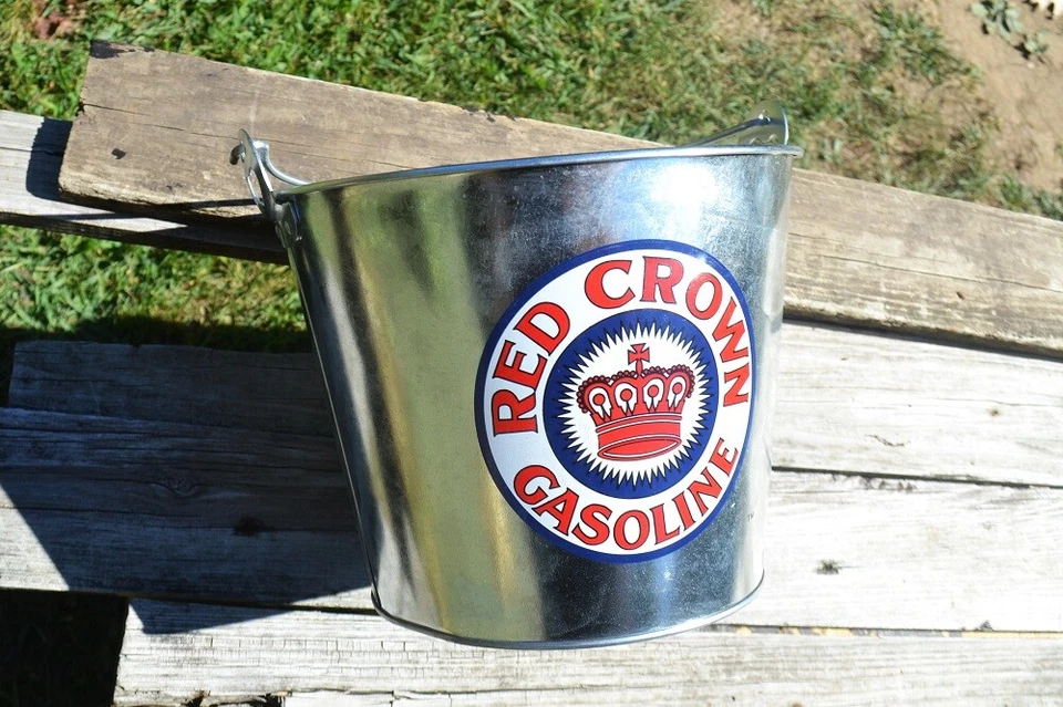 Red Crown Gasoline 5 qt Galvanized Metal Ice Bucket - Standard Oil - Chevron - Image 2 of 4