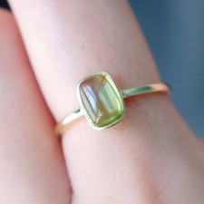 Dainty Cushion Cut Natural Peridot 14K Yellow Gold Plated On Silver Promise Ring