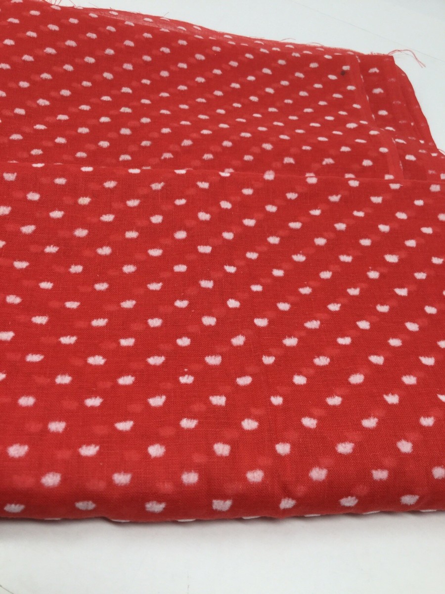 Vintage Red White Dotted Swiss Fabric Large Dot Organdy 2 YARDS
