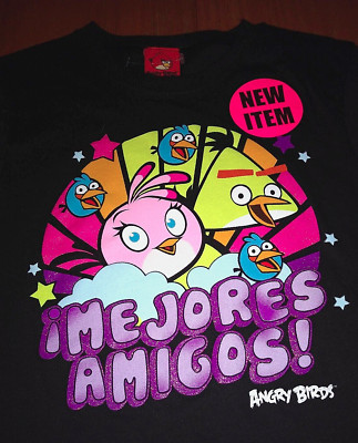 New Happy Angry Birds Amigos Black T-Shirt Top Girls 7/8 Fifth Sun Rovio Ent.