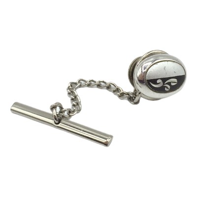Vintage SWANK Silver Tone Oval Engraved Swirl Tie Tack Pin Chain 1/2''
