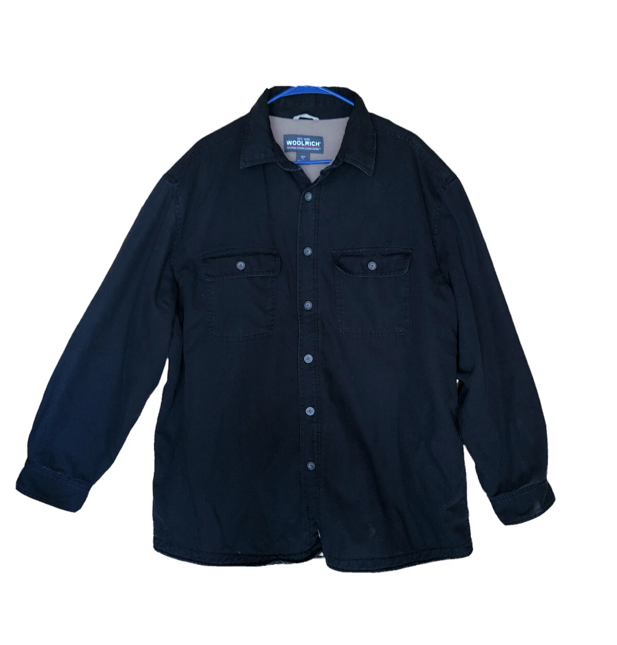 Men’s Woolrich Tan Fleece Lined Black Jacket Button XL