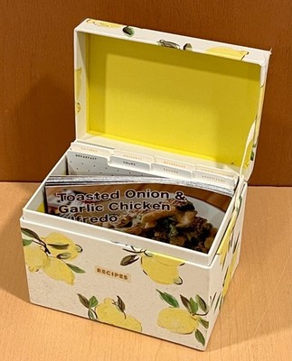 Kate Spade NY Fabric Covered Recipe Box LEMON Lemonade Theme Unused w/recipes