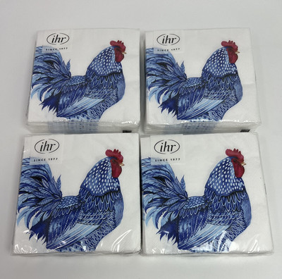 IHR 4 Packs 20 Count Blue Chicken Rooster Paper Napkins 10'' x 10'' Crafts