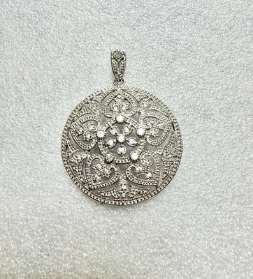 925 Sterling DBJ Dee Berkeley 1.5  Round 2  W/Bale Pave Floral Filigree Pendant 