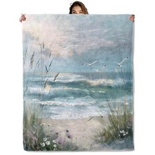Ocean Beach Blanket Flannel Throw Travel Camping Sofa Home Decor 50x60 Inch