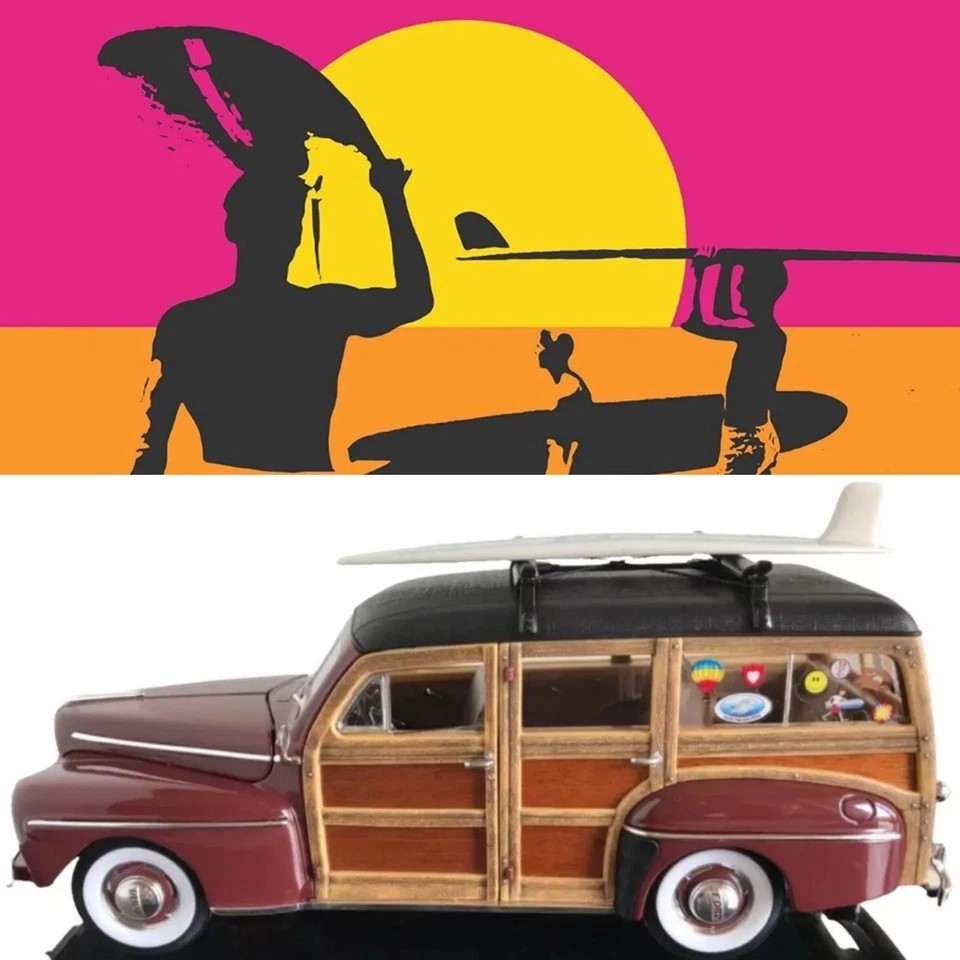 1:18 1948 Ford Woody Surf Wagon Yatming Real Wood California Hawaii Diecast Rad - Image 2 of 4