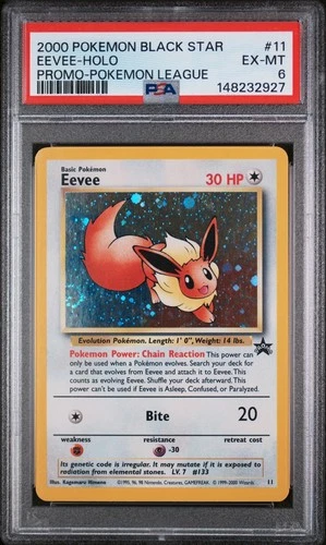 2000 POKEMON PROMO BLACK STAR #11 EEVEE-HOLO PROMO-POKEMON LEAGUE PSA 6