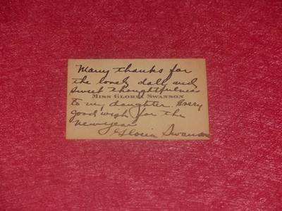 Gloria Swanson 1925 Souvenirs Autogramm auf Karte Signatur Madeleine Guitty