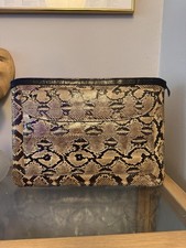 Vintage Oversized Genuine Snake Skin Zip Clutch Beige/Black with Black Lining