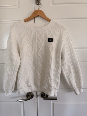 White Textured Cable Knit Sweatshirt Cozy Minimalist Size S Vial On TIKTOK