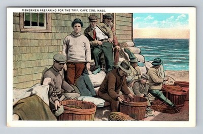Cape Cod MA-Massachusetts, Cape Cod Fishermen Readying for Trip Vintage Postcard