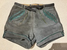 Vintage Authentic Grey Green Lederhosen Shorts with Belt