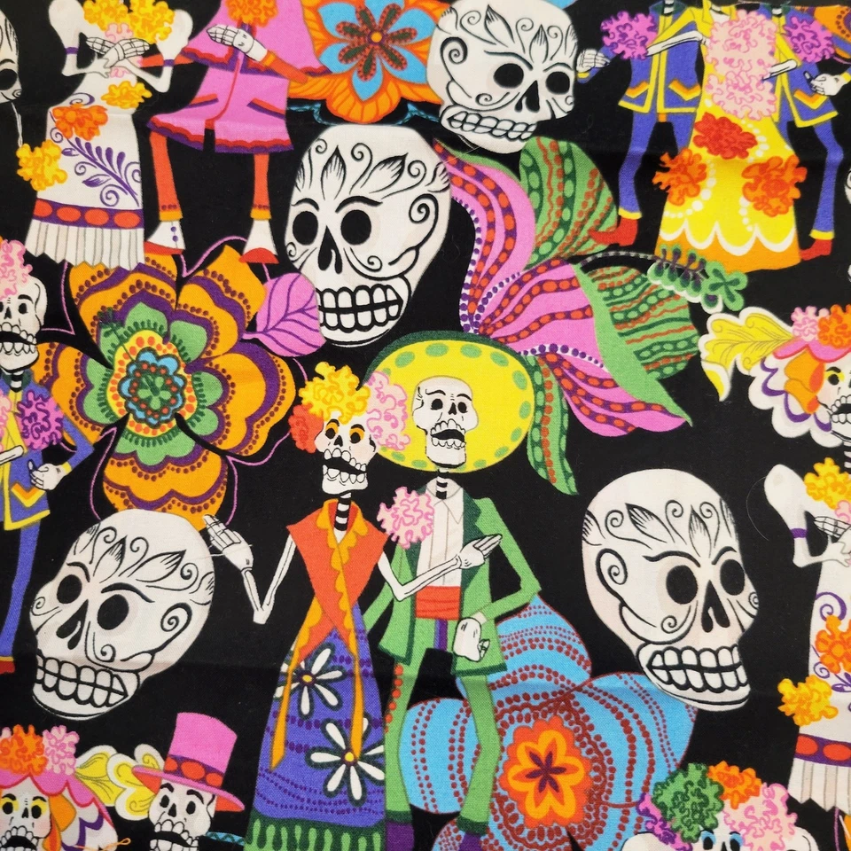 3 Pc Cotton Fabric Dia de los Muertos Solid 22x25–14x22" Day of Dead Halloween - Image 4 of 4