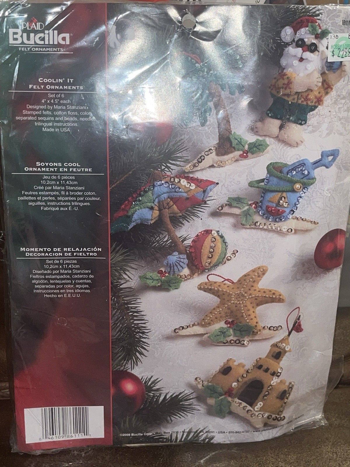 Plaid Bucilla Coolin' It Santa Beach Felt Ornament Kit 86111  Maria Stanziani 