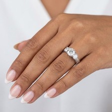 14K Gold 3-Stone Engagement Ring Vintage 2.78 CT Round Lab-Grown Diamond H VS1