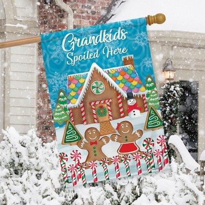Grandkids Spoiled Here Christmas House Flag Gingerbread House 28'' x 40''