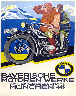 Vintage Bayerische Alpen - BMW Motorrad Poster 1925 - 12X16/16X20/18X24/24X36